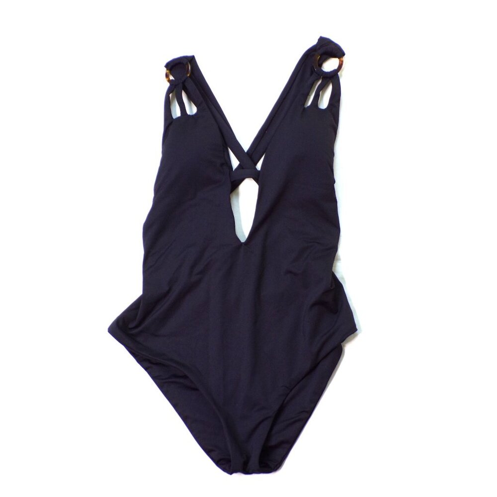 🆕BECCA Color Code Plunge One-Piece Swimsuit Large (10-12) Black - Picture 5 of 8